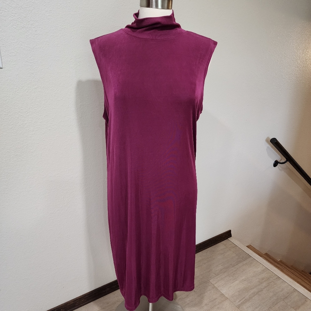 Citiknits Dress Midi Funnel Neck Mock Neck Slinky Knit Travel Burgundy size XL